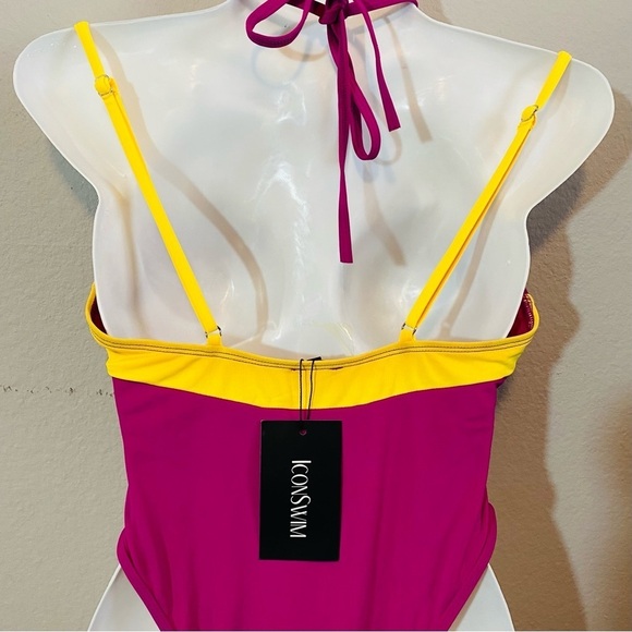 ICON Pink and Yellow One Piece High-Neck Swimsuit NWT Sz-Small - Picture 4 of 4